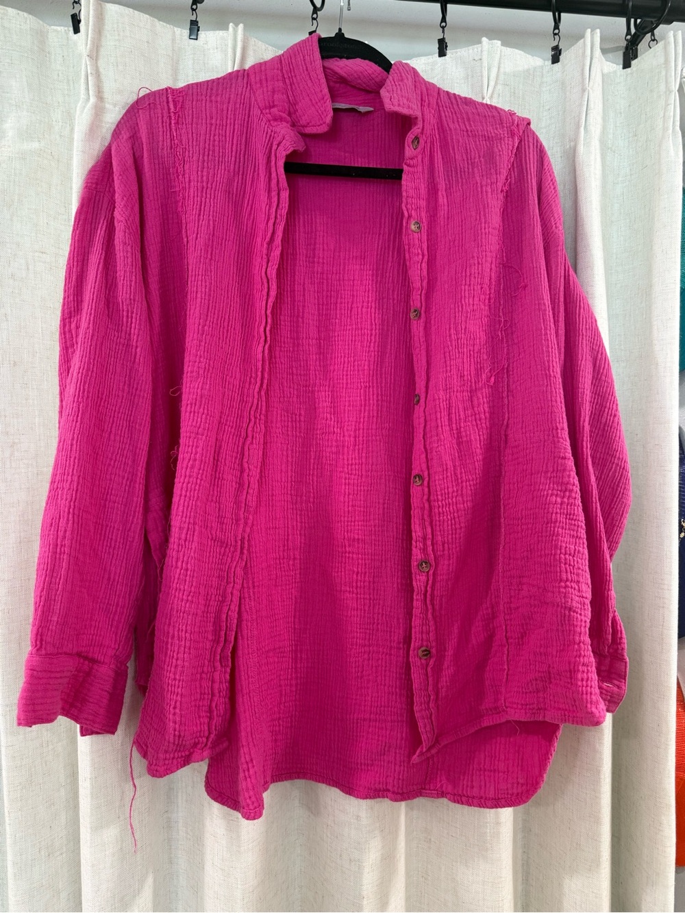 SO Hot Pink Gauze Button-Up Swim Cover Up